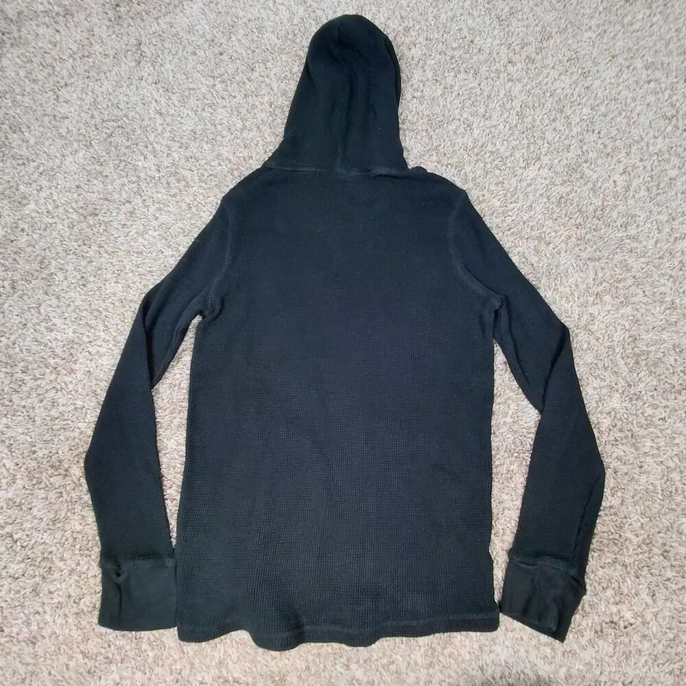 Polo Ralph Lauren Hoodie Mens Medium Black Waffle Knit Pullover Red Pony